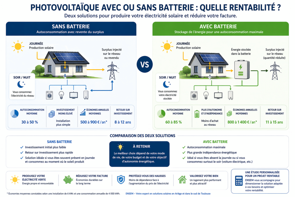 Photovoltaïque avec ou sans batterie : quelle rentabilité ?